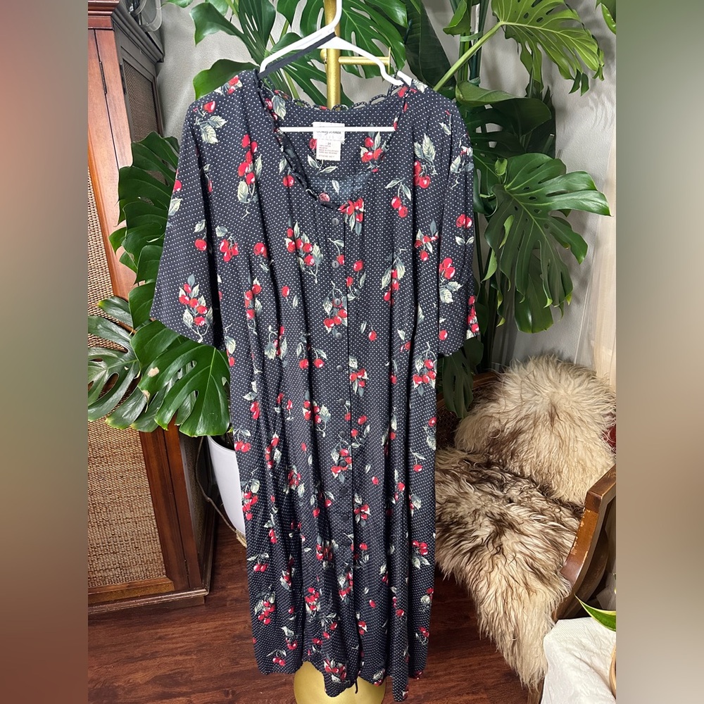 Lady Darian Cherry Polka Dot Button Down Dress
